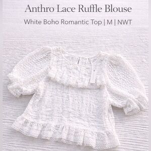 Anthro Lace Ruffle Blouse White Boho Romantic Top M NWT